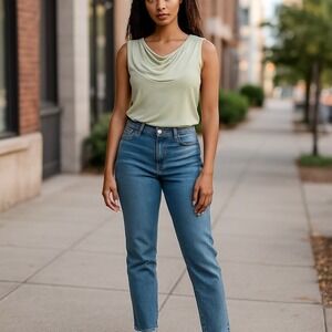 Cache Y2K Sz M Silk‎ Blend Green Sleeveless Stretch Tank Top